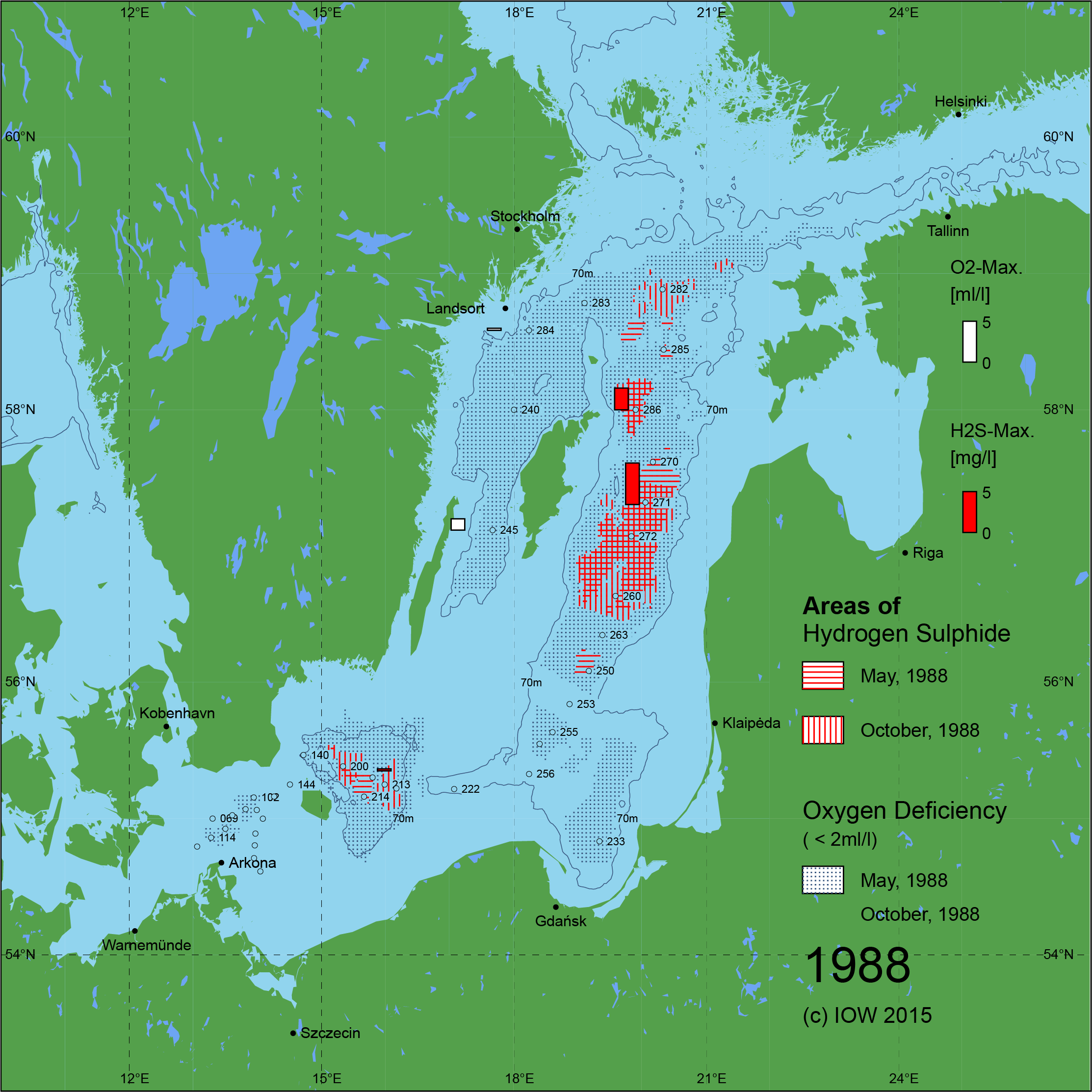 Sauerstoffarme und sauerstofffreie Gebiete in der Ostsee - 1988