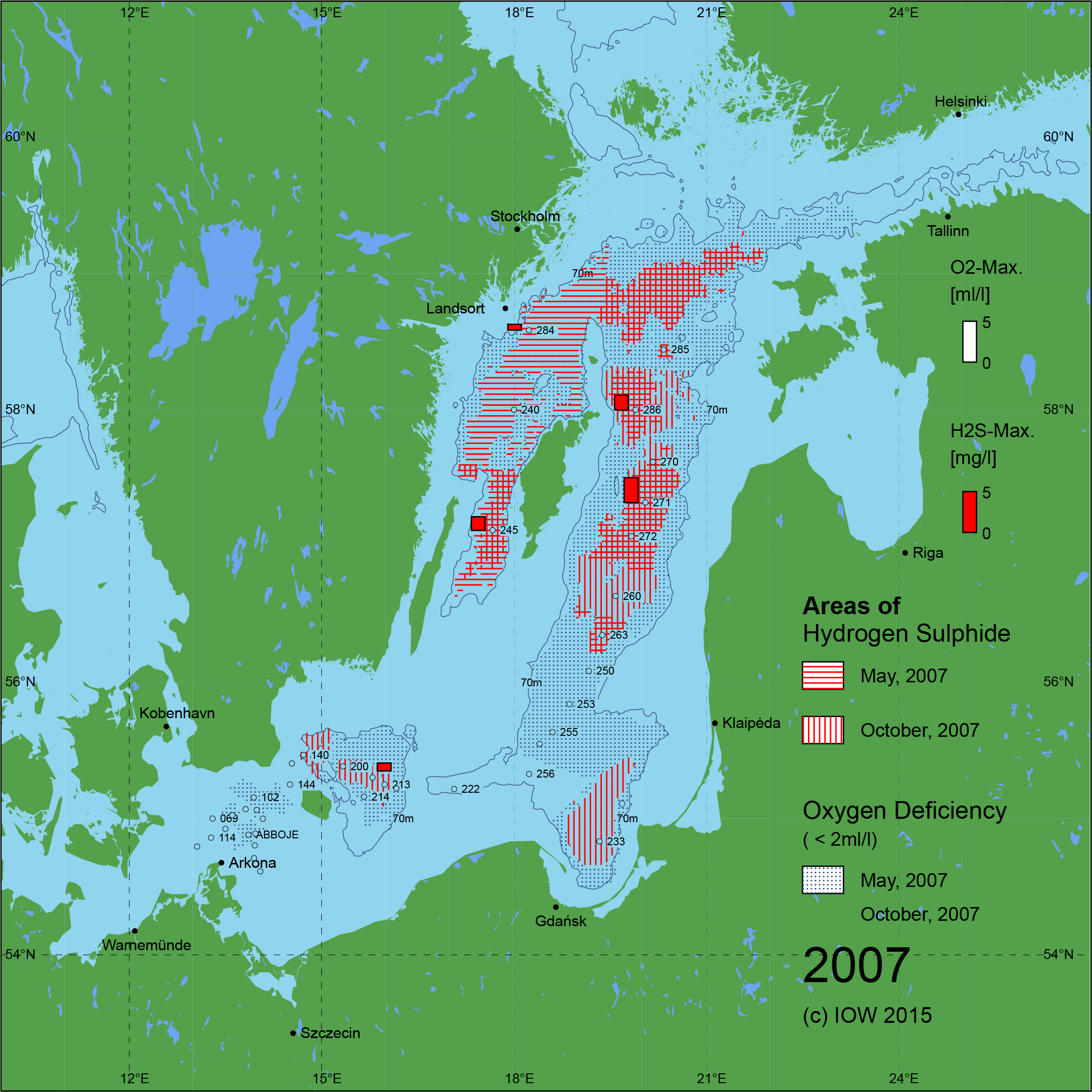 Sauerstoffarme und sauerstofffreie Gebiete in der Ostsee - 2007