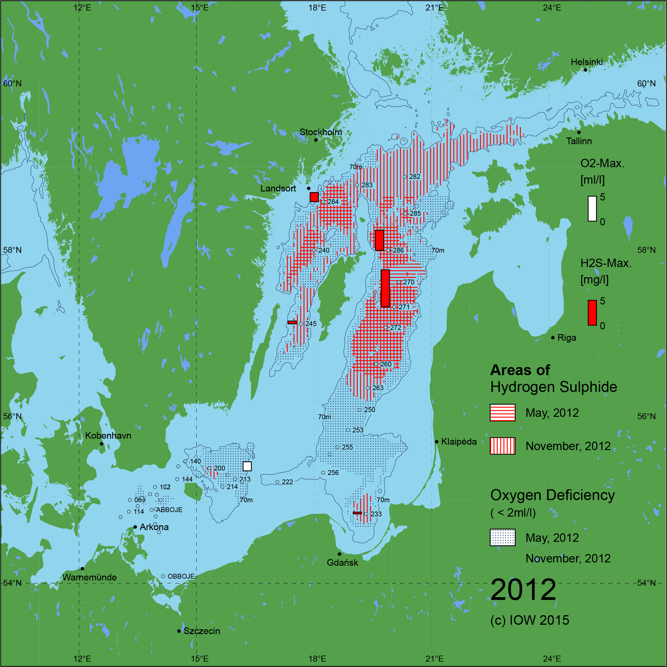 Sauerstoffarme und sauerstofffreie Gebiete in der Ostsee - 2012