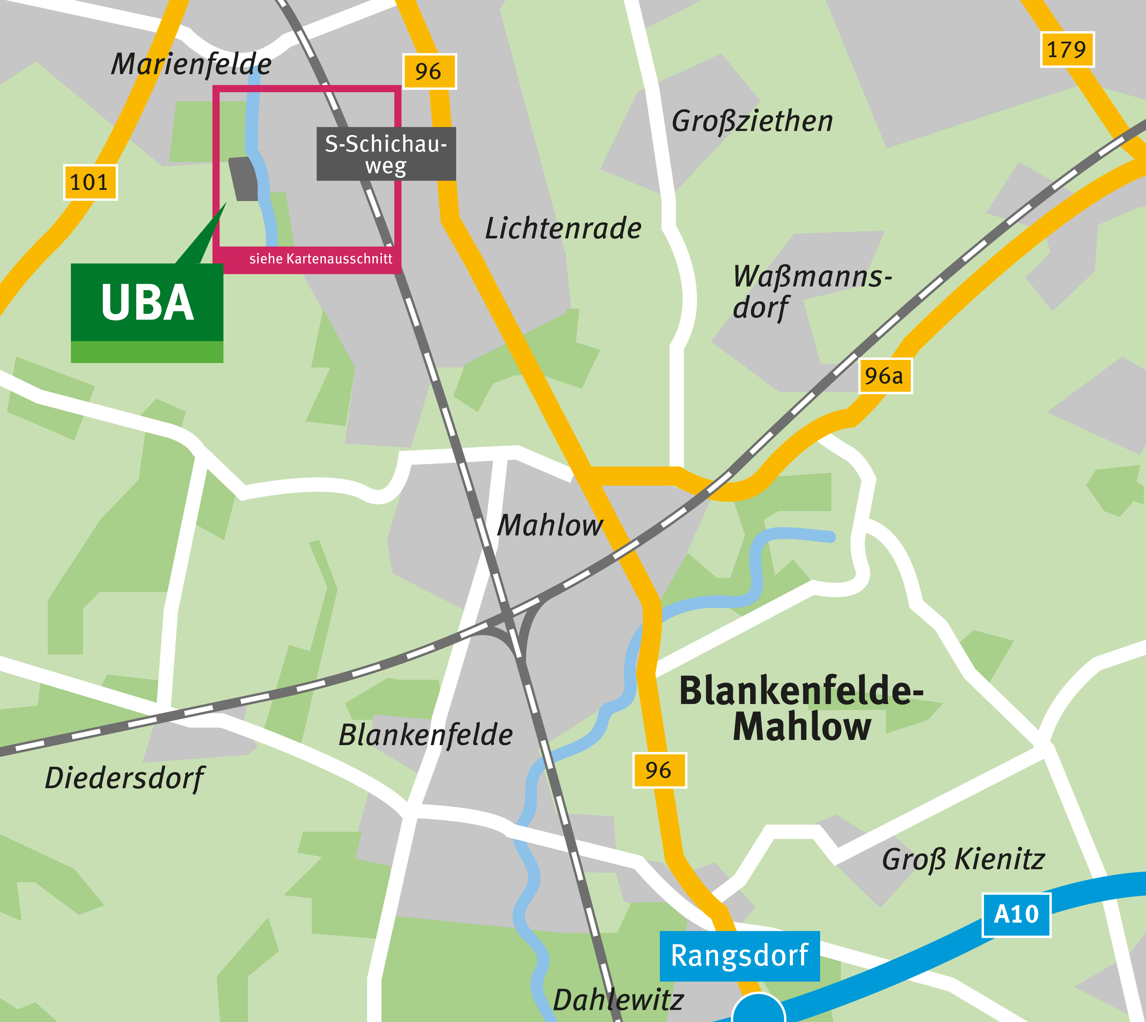Der Kartenausschnitt zeigt die Lage des Standortes Berlin-Marienfelde.
