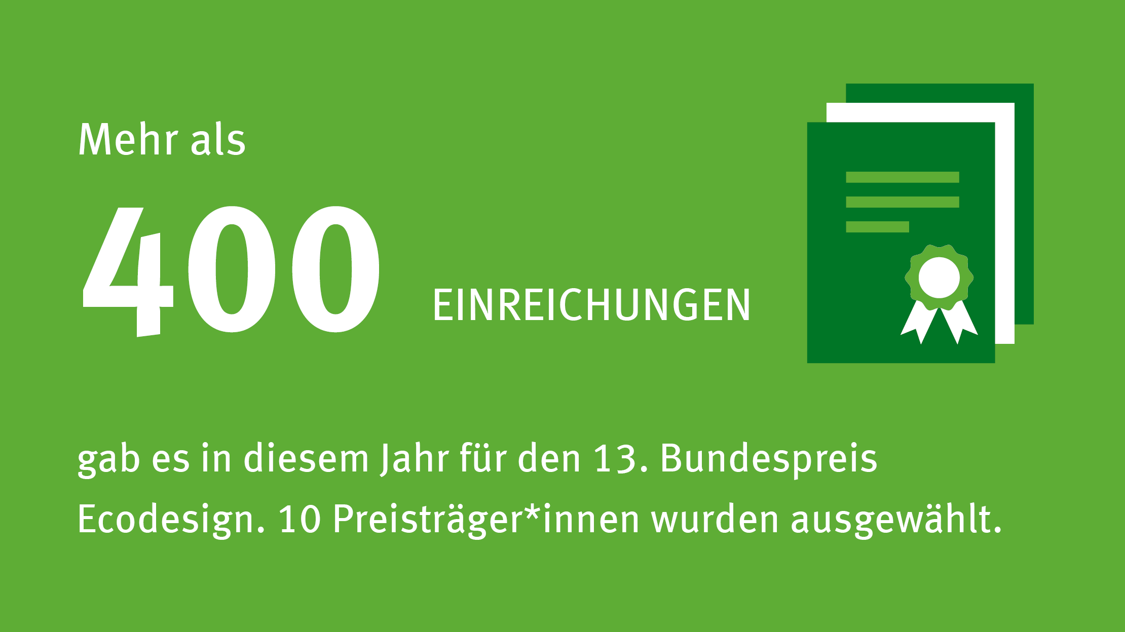 Infografik: Es gab über 400 Einreichungen für den 13. Bundespreis Ecodesign.