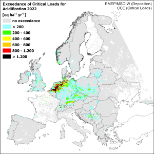 you can see the map of the EU with exceedances of CL for acidification 2022