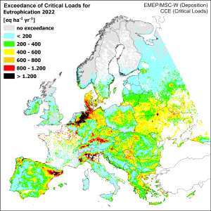 you can see the map of the EU with exceedances of CL for eutrophication 2022