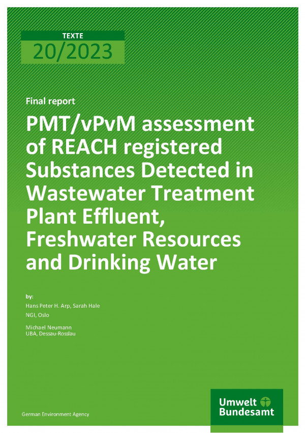 Cover der Publikation TEXTE 20-2023 assessment-REACH-Wastewater