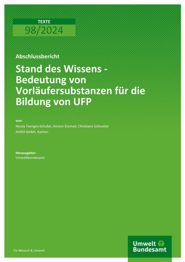 Cover des Berichts "Stand des Wissens - Bedeutung von Vorläufersubstanzen für die Bildung von UFP"