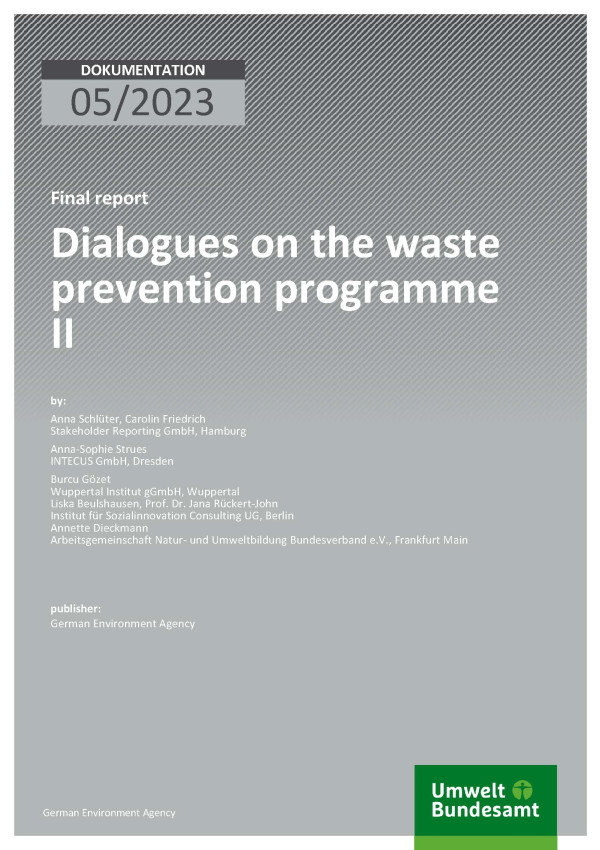 Cover des Berichts "Dialogues on the waste prevention programme II"