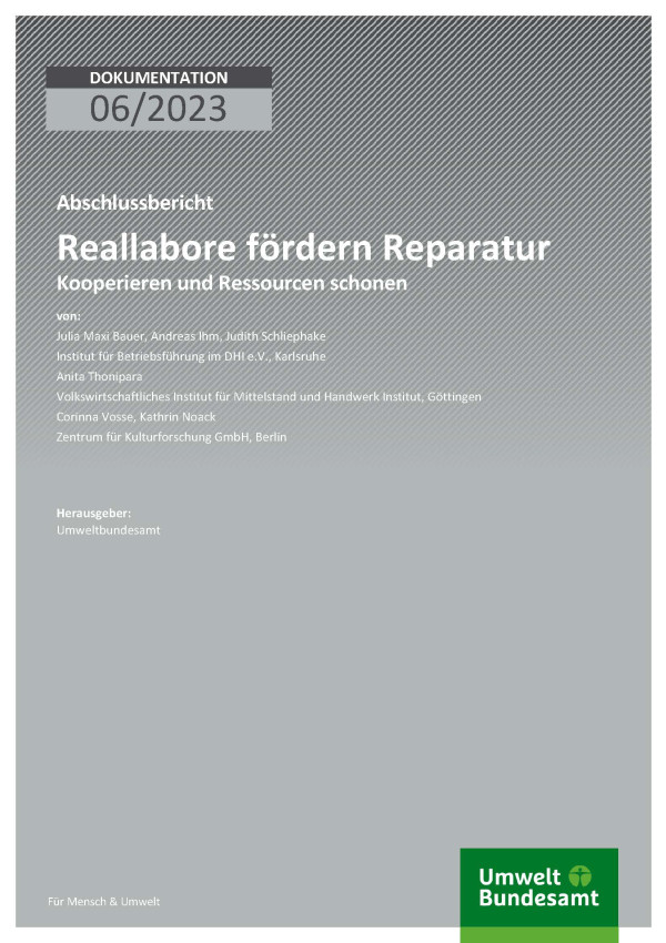 Cover des Berichts "Reallabore fördern Reparatur"