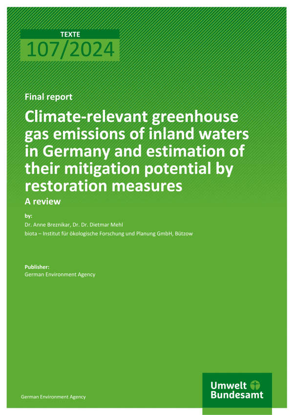 Cover des Berichts "Climate-relevant greenhouse gas emissions of inland waters in Germany and estimation of their mitigation potential by restoration measures"