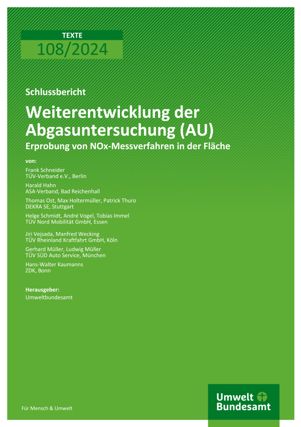 Cover des Berichts "Weiterentwicklung der Abgasuntersuchung (AU)"