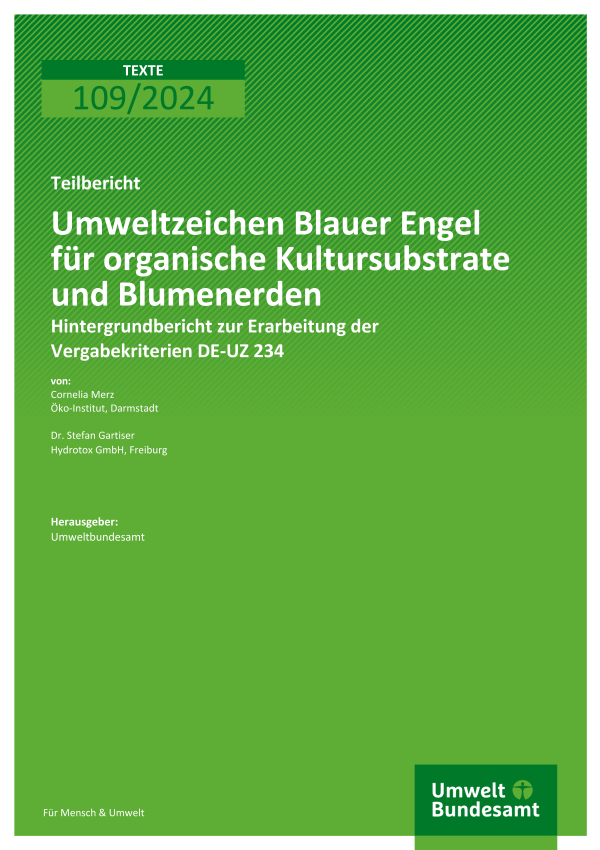 Cover des Berichts "Umweltzeichen Blauer Engel für organische Kultursubstrate und Blumenerden