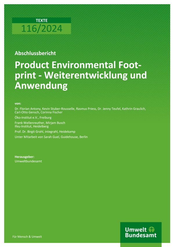 Cover des Berichts "Product Environmental Footprint – Weiterentwicklung und Anwendung"