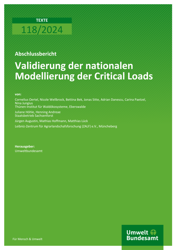 Cover des Berichts "Validierung der nationalen Modellierung der Critical Loads für Versauerung und Eutrophierung"