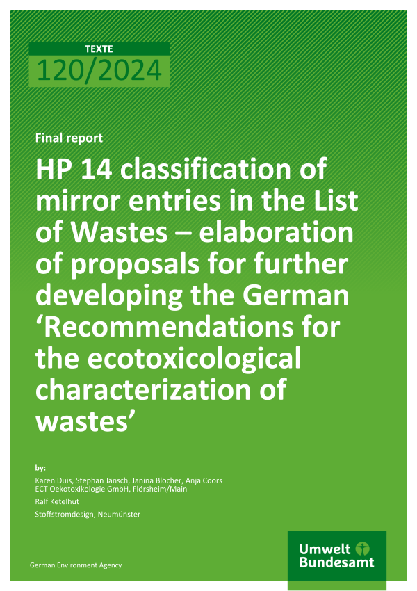 Cover of report "HP 14 classification of mirror entries in the List of Wastes"