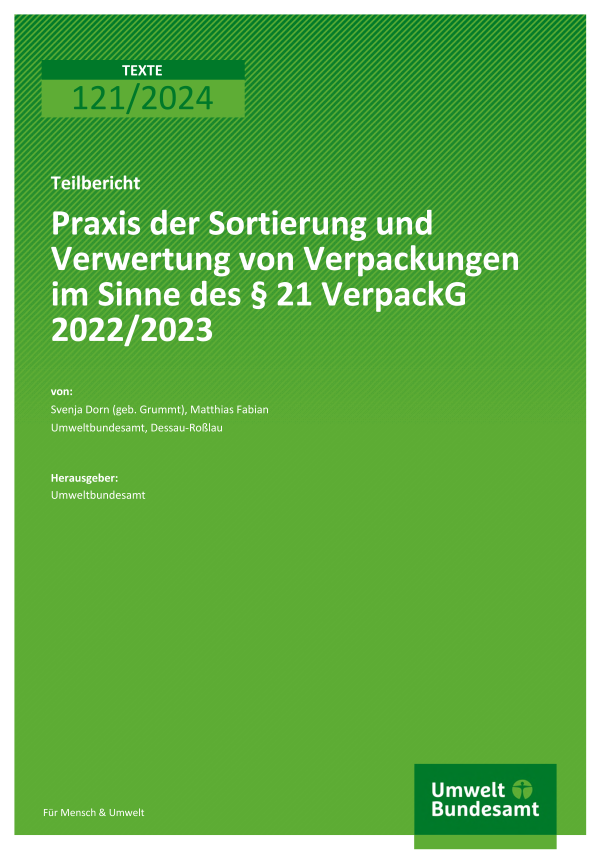 Cover des Berichts "Praxis der Sortierung und Verwertung von Verpackungen im Sinne des § 21 VerpackG 2022/2023"