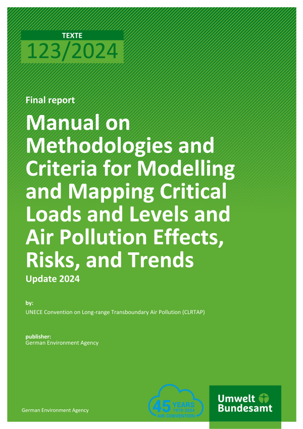 Cover des Berichts "Manual on Methodologies and Criteria for Modelling and Mapping Critical Loads and Levels and Air Pollution Effects, Risks, and Trends"