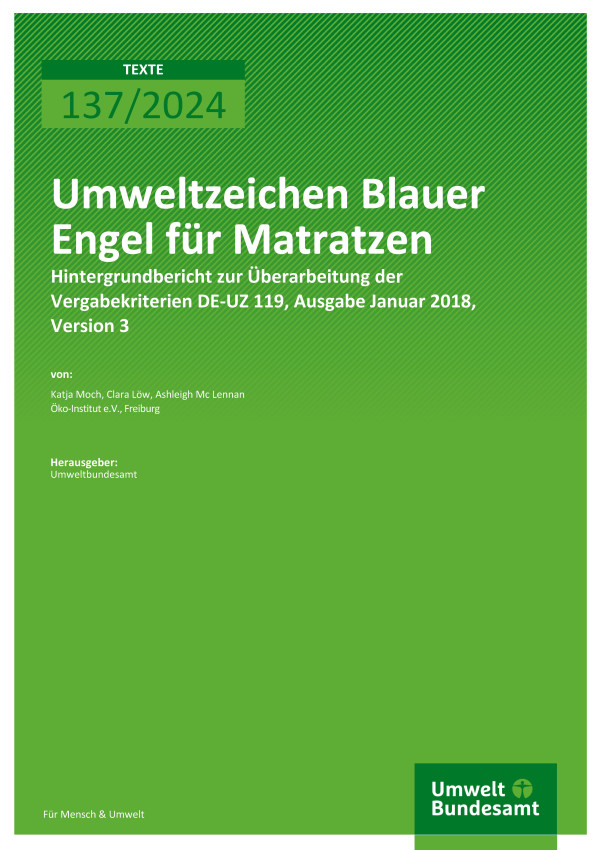 Cover des Berichts "Umweltzeichen Blauer Engel für Matratzen" 