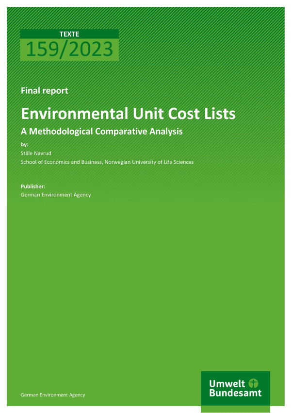 Cover des Berichts "Environmental Unit Cost Lists: A Methodological Comparative Analysis"