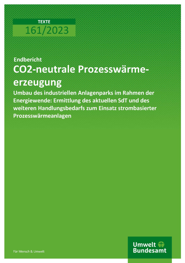 Cover des Berichts "CO2-neutrale Prozesswärmeerzeugung"
