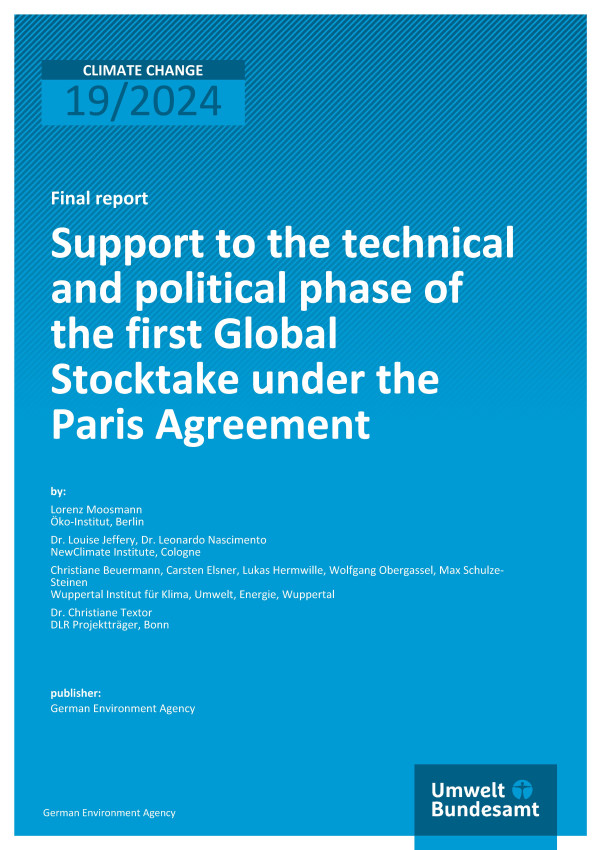 Cover of report "Support to the technical and political phase of the first Global Stocktake under the Paris Agreement"