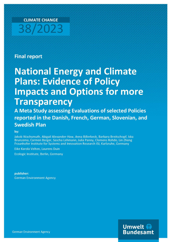 Cover des Berichts "National Energy and Climate Plans: Evidence of Policy Impacts and Options for more Transparency"