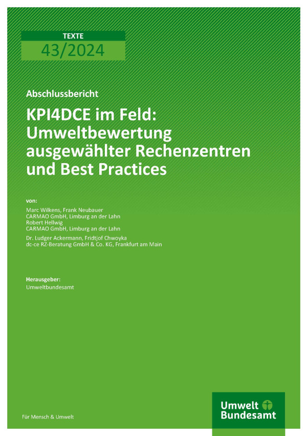 Cover des Berichts "KPI4DCE im Feld: Umweltbewertung ausgewählter Rechenzentren und Best Practices"