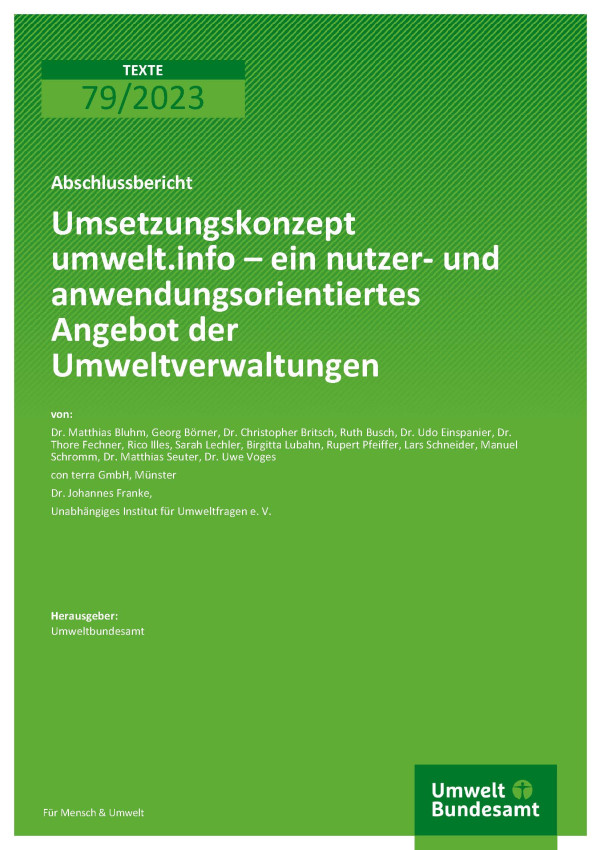 Cover des Berichts "Umsetzungskonzept umwelt.info - ein nutzer- und anwendungsorientiertes Angebot der Umweltverwaltungen"