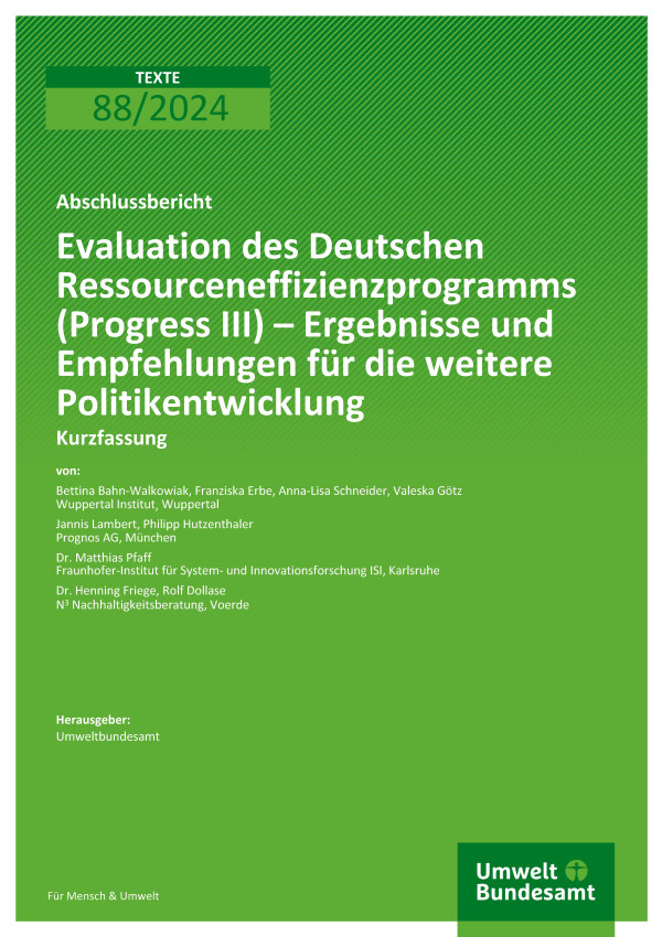 Cover des Berichts "Evaluation des Deutschen Ressourceneffizienzprogramms (ProgRess III)"