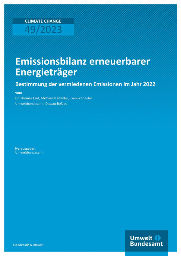 Cover des Berichts "Emissionsbilanz erneuerbarer Energieträger 2022"