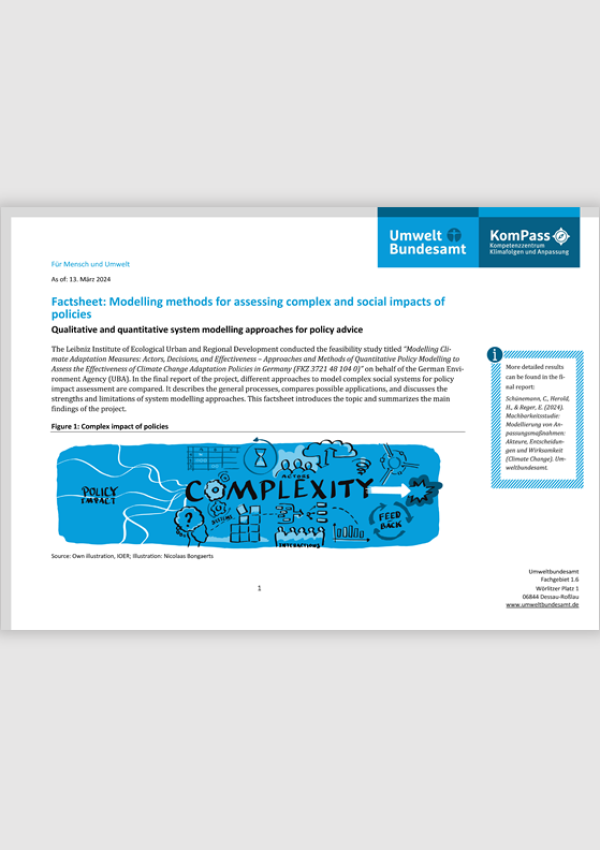 Cover des Factsheets "Modelling methods for assessing complex and social impacts of policies"