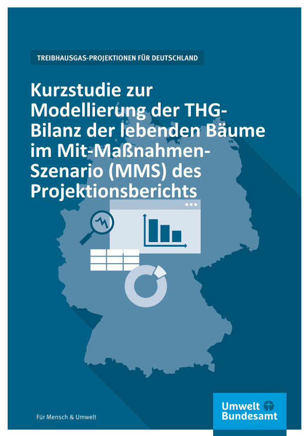 Cover des Berichts "Kurzstudie zur Modellierung der THG-Bilanz der lebenden Bäume im Mit-Maßnahmen-Szenario (MMS) des Projektionsberichts"