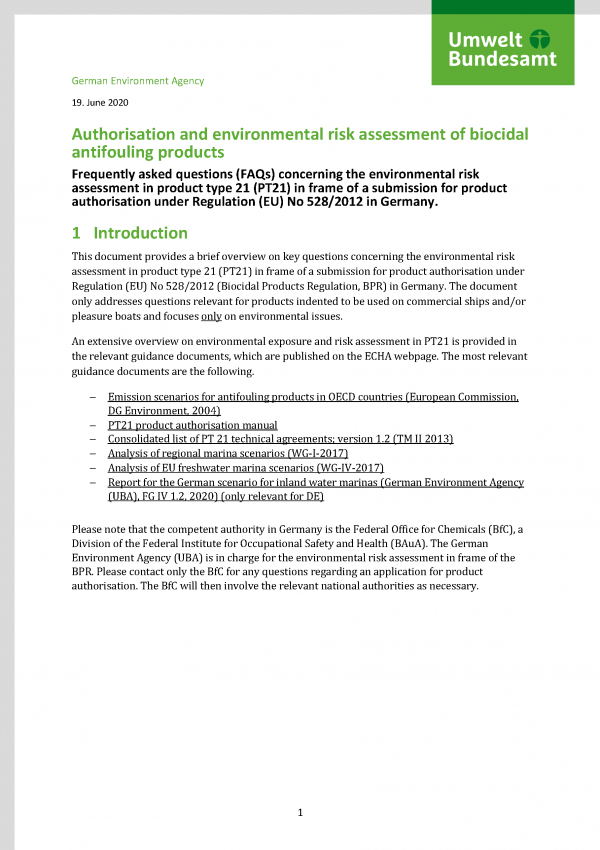 Cover of factsheet Authorisation and environmental risk assessment of biocidal antifouling products
