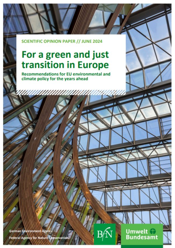 Cover of the Scientific Opinion Paper "For a green and just transition in Europe"