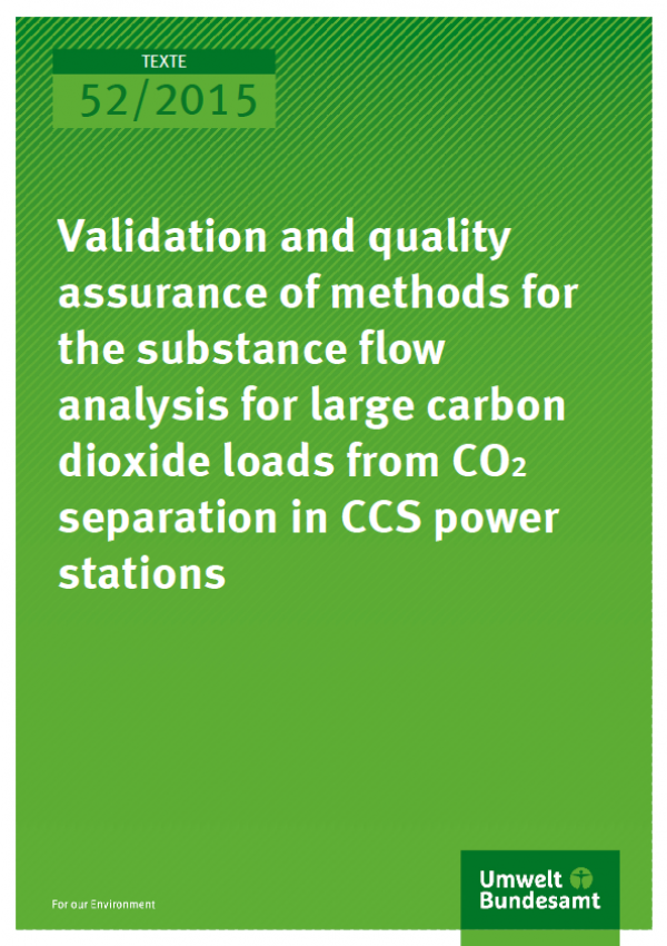 Cover Texte 52/2015 Validation and quality assurance of methods for the substance flow analysis for large carbon dioxide loads from CO2 separation in CCS power stations