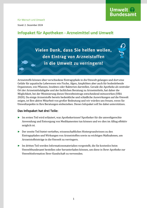 Fact Sheet: Infopaket für Apotheken - Arzneimittel und Umwelt