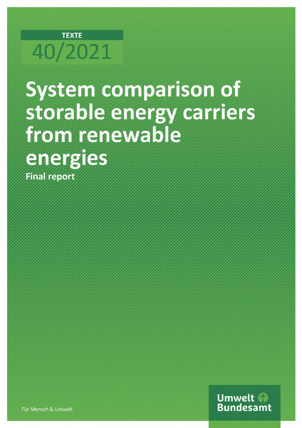Cover of publication TEXTE 40/2021 System comparison of storable energy carriers from renewable energies