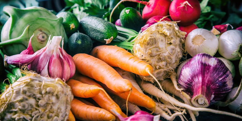 Verschiedene Gemüsesorten wie Möhren, Sellerie und Kohlrabi