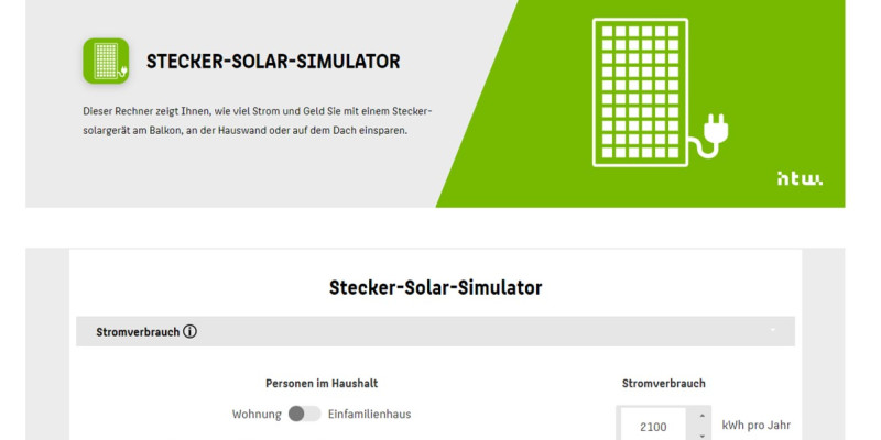 Screenshot der Webseite des Stecker-Solar-Simulators der HTW Berlin