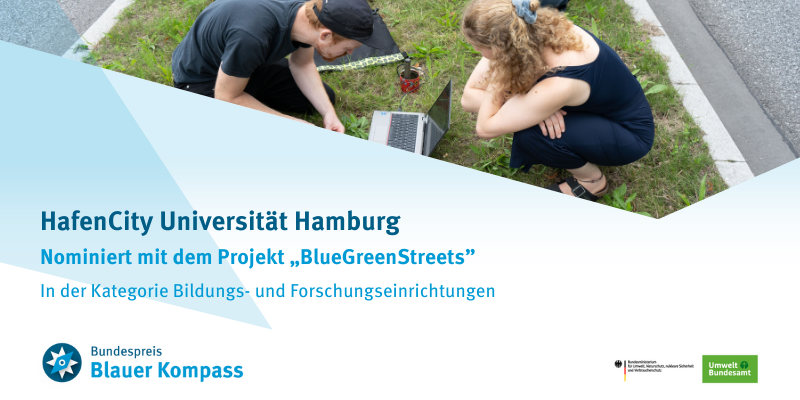 Das Bild zeigt die Nominierung der HafenCity Universität Hamburg mit dem Projekt „BlueGreenStreets”