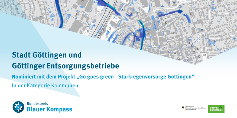 Das Bild zeigt die Nominierung der Stadt Göttingen und der Göttinger Entsorgungsbetriebe mit dem Projekt „Gö goes green – Starkregenvorsorge Göttingen"