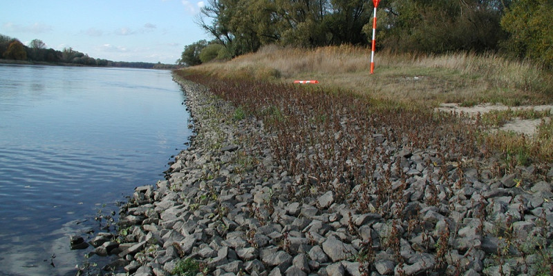 Auf dem Bild wird die Deckwerk an der Elbe dargestellt