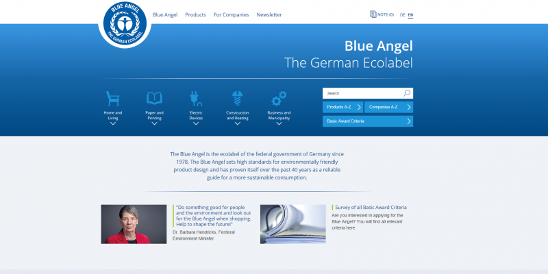 Screenshot Blue Angel website