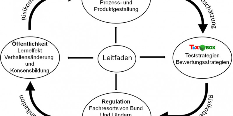 Schaubild: Regelkreislauf aus Gefährdungsabschätzung, Risikobewertung, Risikokommunikation und Risikomanagement mit dem Handlungsleitfaden als zentralem Bestandteil