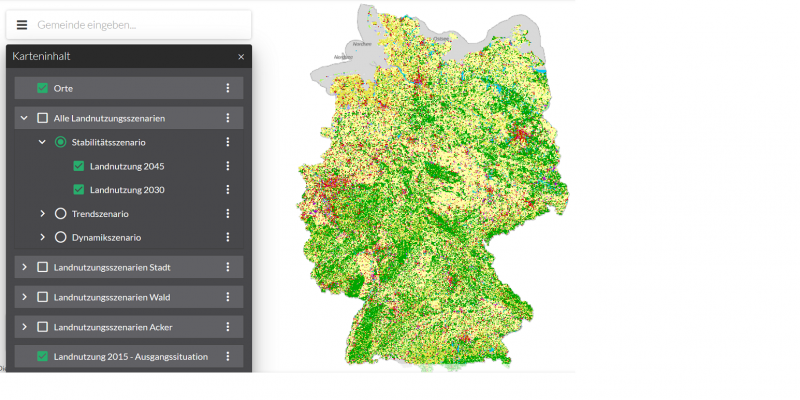 Abbildung Landnutzung 2045 und 2030 auf Deutschlandkarte
