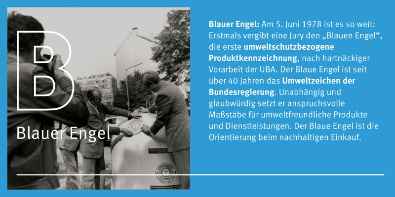 Eine Grafik mit einem Bild und Text. Es handelt sich hier um das Umweltsiegel Blauer Engel. 