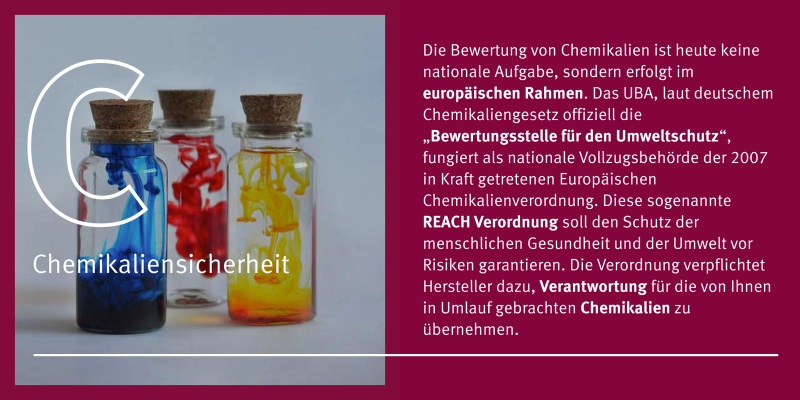 Eine Grafik mit einem Bild und Text. Es handelt sich hier um das Thema Chemikaliensicherheit. 