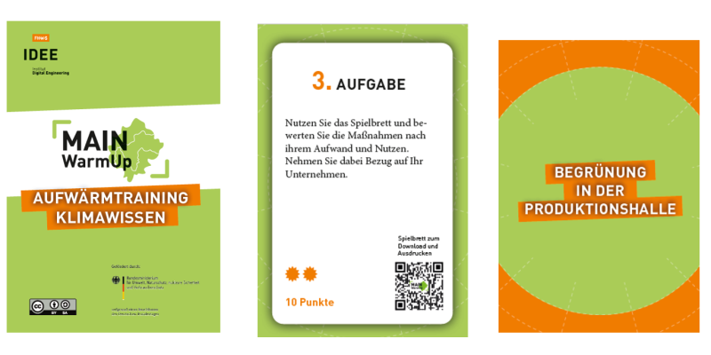 Kartenspiel MainWarmUP in grün-orangenen Farben gehalten.