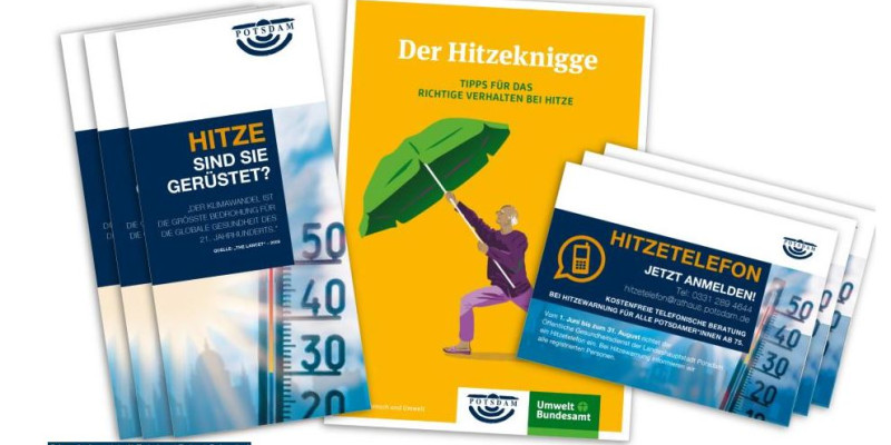 Flyer, Hitzeknigge, Hitzetelefon - Informationsmaterial der LHP aus der Sensibilisierungskampagne 2023