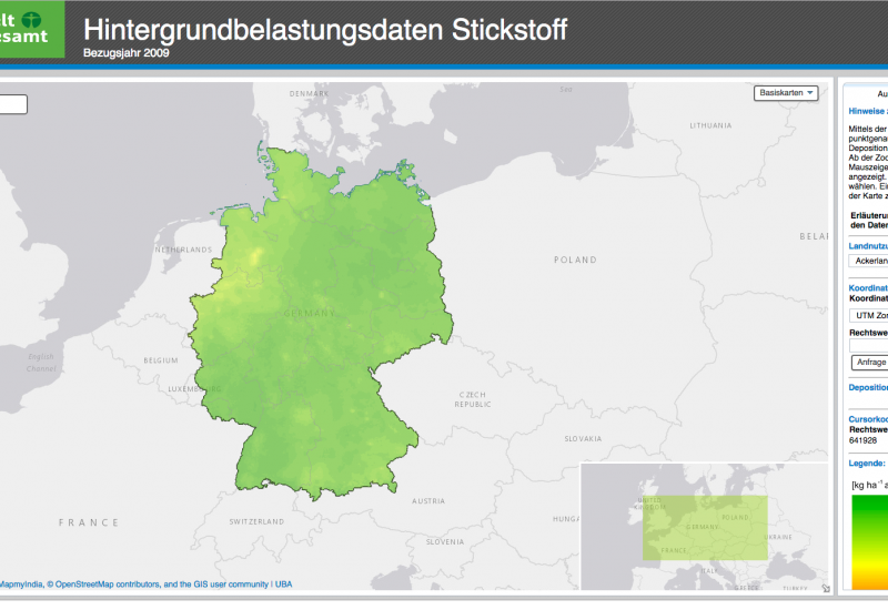 Frontpage der Website vm GISU über die Hintergrundbelastungsdaten Stickstoff