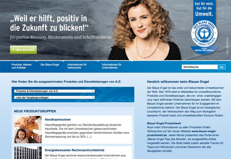 Startseite der Website des Blauen Engels