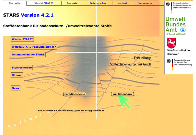 Startseite der Stoffdatenbank STARS